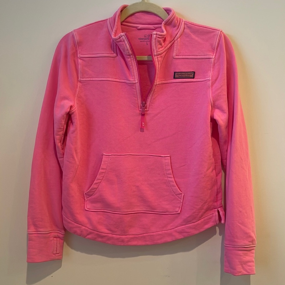 Vineyard Vines zip pull over 14  hot pink with a worn look